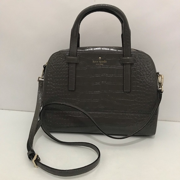 Kate Spade Riverside Street Exotic Satchel Gray Croc-Embossed Women's Bag - Picture 2 of 9